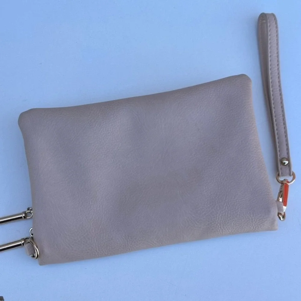 Candace Christian Napa Valley Taupe Leather Envelope Wristlet Clutch - No Strap